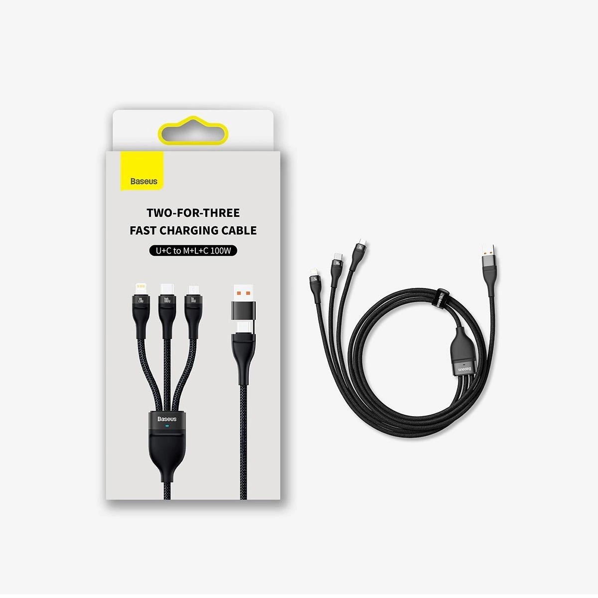 Καλώδιο φόρτισης Baseus Flash Series II 3in1 USB-A / USB-C - Lightning / microUSB / USB-C, 100W, 1.2m, μαύρο CASS0301010101