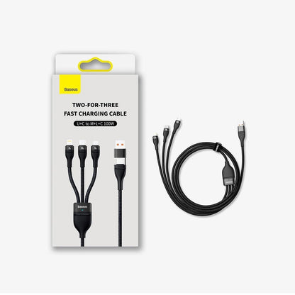 Καλώδιο φόρτισης Baseus Flash Series II 3in1 USB-A / USB-C - Lightning / microUSB / USB-C, 100W, 1.2m, μαύρο CASS0301010101