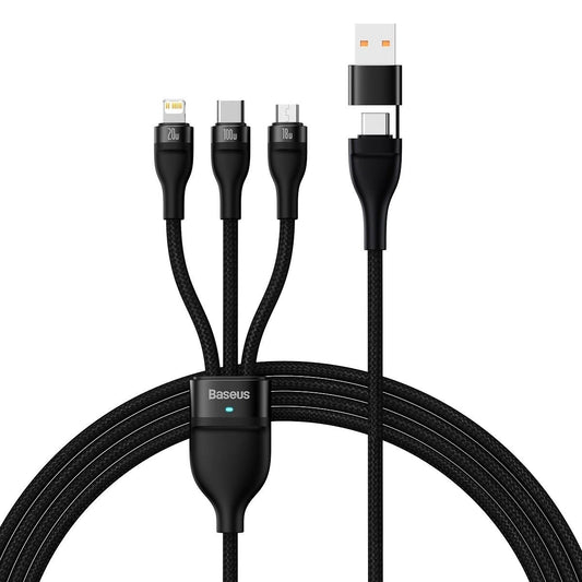 Καλώδιο φόρτισης Baseus Flash Series II 3in1 USB-A / USB-C - Lightning / microUSB / USB-C, 100W, 1.2m, μαύρο CASS0301010101