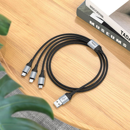 Καλώδιο φόρτισης USB-A - Lightning / microUSB / USB-C HOCO X102 3in1, 18W, 1m, Μαύρο 