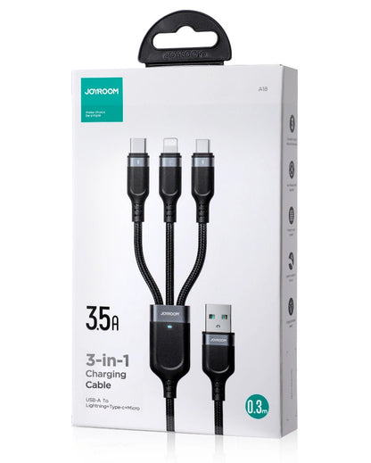 Καλώδιο Φόρτισης USB-A - Lightning / microUSB / USB-C Joyroom S-A18 3σε1, 20W, 0.3m, Μαύρο
