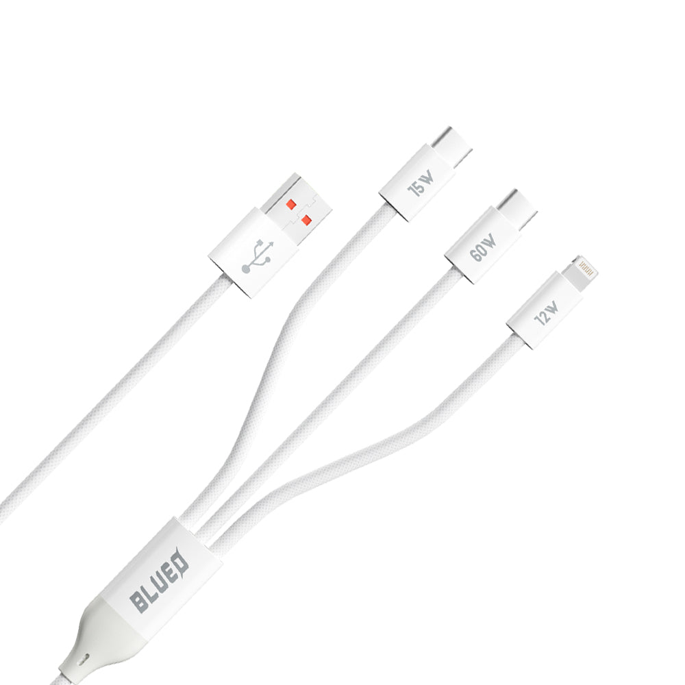 Καλώδιο Φόρτισης USB-A - Lightning / 2 x USB-C Blueo, 75W, 1.2m, Λευκό