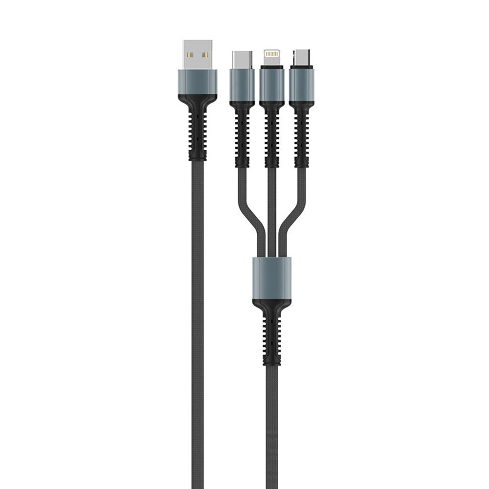 Καλώδιο Φόρτισης USB-A - Lightning / microUSB / USB-C ColorWay CW-CBU3003, 20W, 1.2m, Γκρι