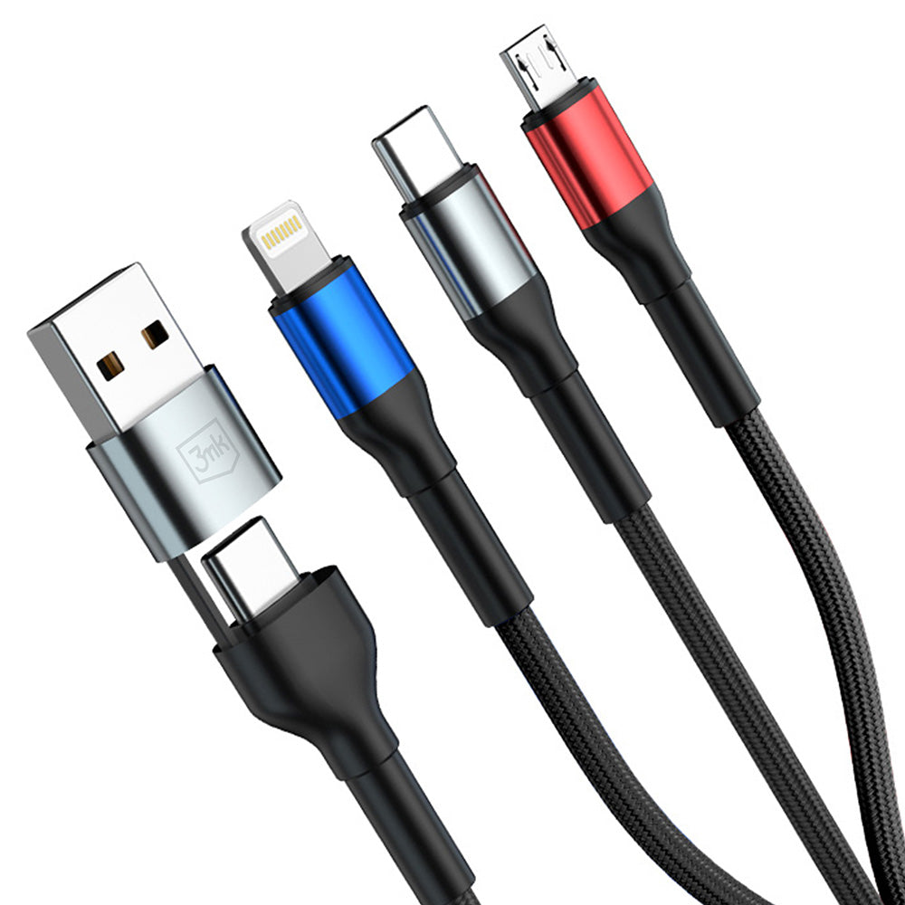 Καλώδιο Φόρτισης USB-A / USB-C - Lightning / microUSB / USB-C 3MK Hyper N, 18W, 1.2m, Μαύρο
