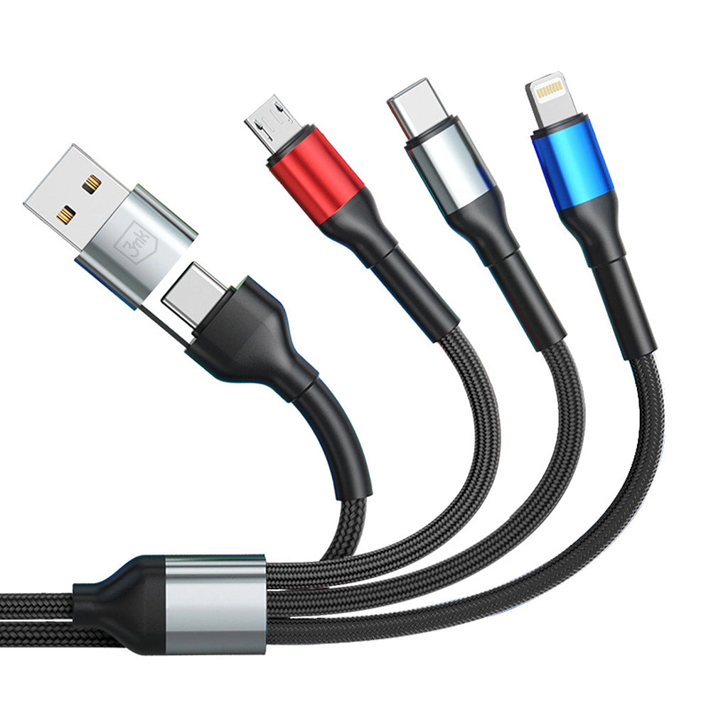 Καλώδιο Φόρτισης USB-A / USB-C - Lightning / microUSB / USB-C 3MK Hyper N, 18W, 1.2m, Μαύρο