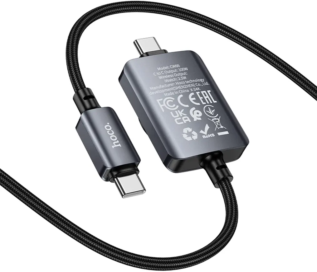 Καλώδιο Φόρτισης USB-C - USB-C HOCO CW66 2in1, 100W, 1.2m, Μαύρο
