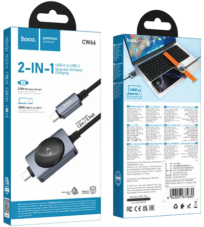 Καλώδιο Φόρτισης USB-C - USB-C HOCO CW66 2in1, 100W, 1.2m, Μαύρο