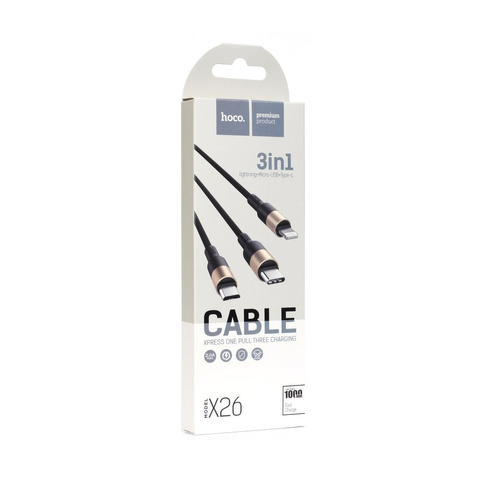 Καλώδιο φόρτισης USB-A - Lightning / microUSB / USB-C HOCO X26 Xpress 3in1, 18W, 1m, χρυσό