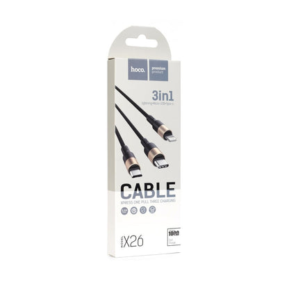 Καλώδιο φόρτισης USB-A - Lightning / microUSB / USB-C HOCO X26 Xpress 3in1, 18W, 1m, χρυσό