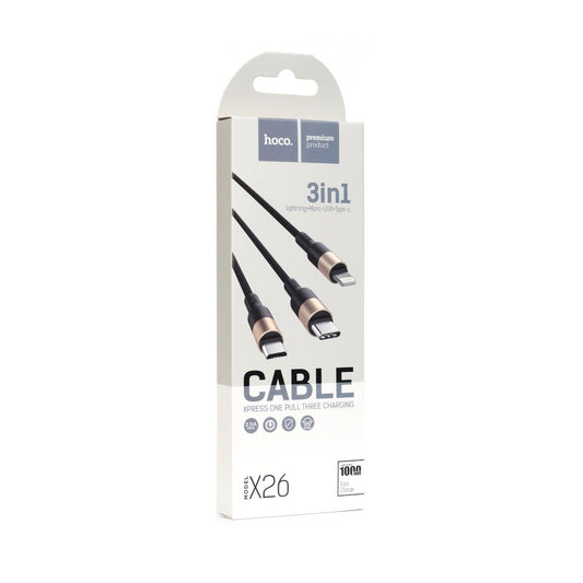 Καλώδιο φόρτισης USB-A - Lightning / microUSB / USB-C HOCO X26 Xpress 3in1, 18W, 1m, χρυσό