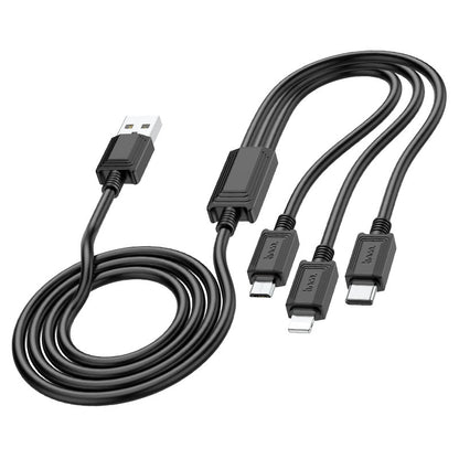Καλώδιο Φόρτισης USB-A - Lightning / microUSB / USB-C HOCO X74 3σε1, 18W, 1m, Μαύρο