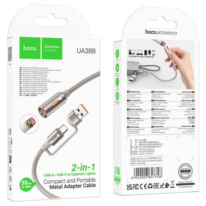Ηλεκτρικό Αναπτήρα HOCO UA38B, USB-C / USB-A, 0.3m, Χρυσό