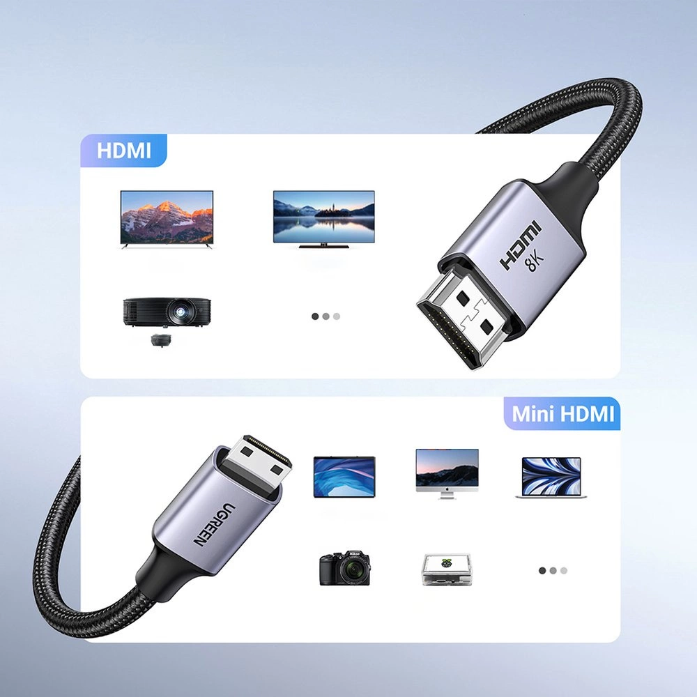 Καλώδιο Βίντεο UGREEN HD163, miniHDMI - HDMI, 8K, 2m, Γκρι