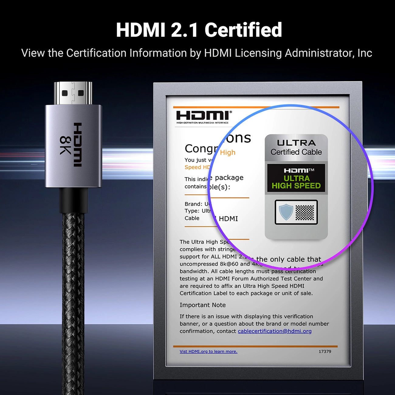 Καλώδιο Βίντεο UGREEN HD171, HDMI - HDMI, 8K, 1m, Μαύρο