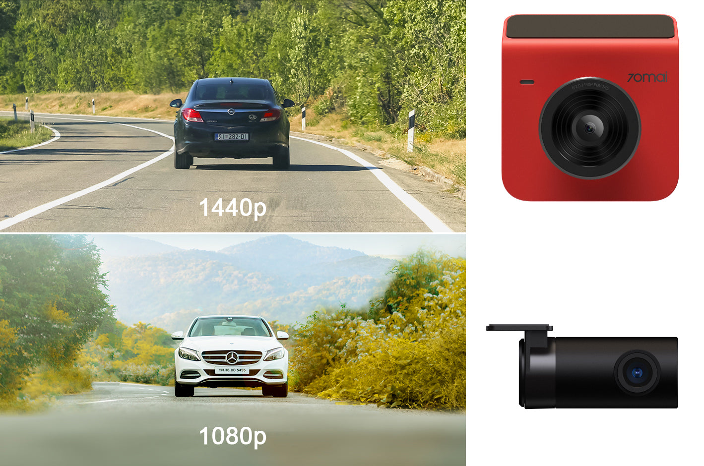 Αυτοκίνητο μπροστά πίσω 70mai Dash Cam 70mai Dash Cam A400, 2K, Wi-Fi, οθόνη 2 ιντσών, ροζ