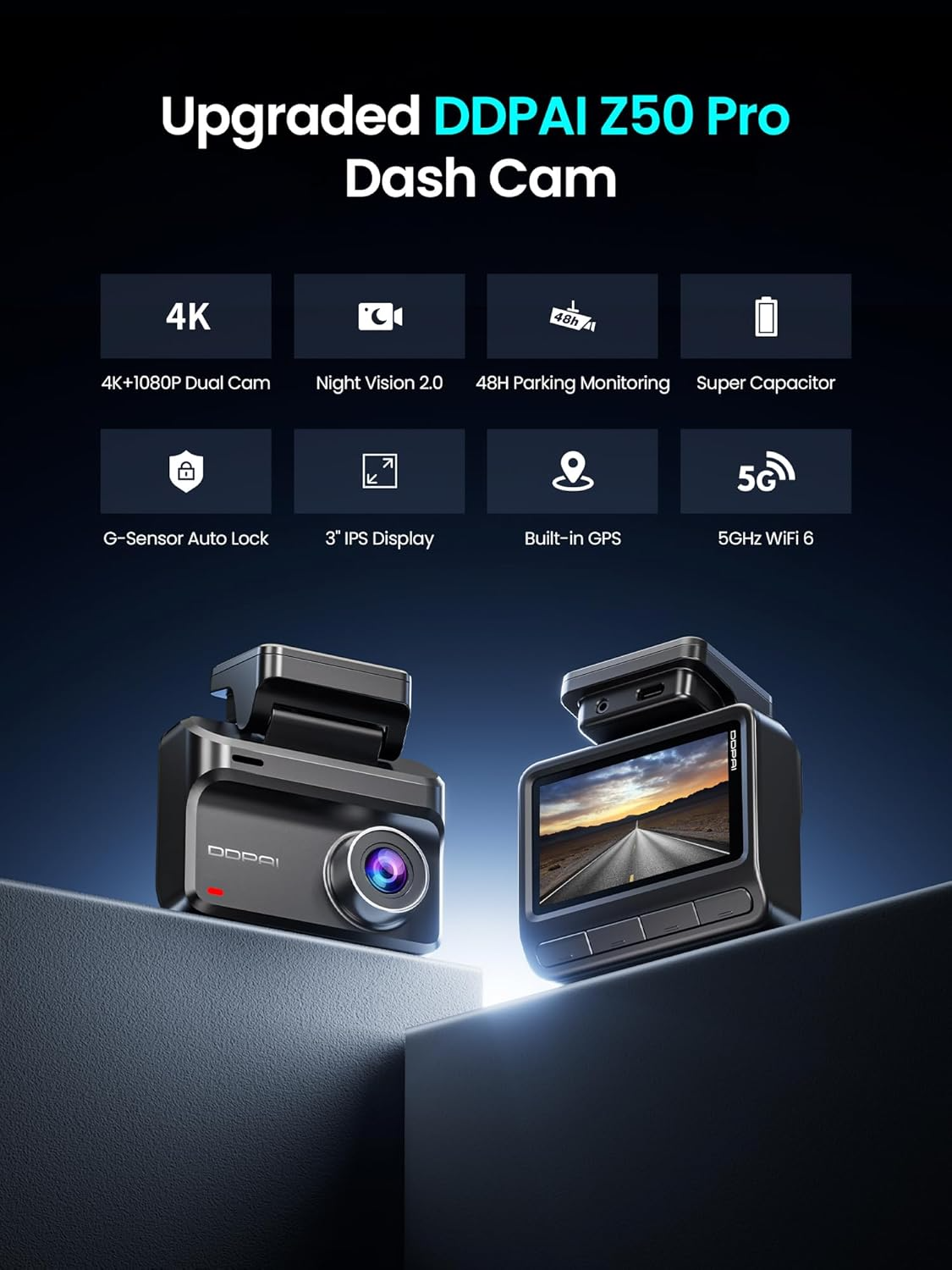 Κάμερα Αυτοκινήτου Μπροστά Πίσω DDPAI Z50 Pro Dual, 4K, Wi-Fi, GPS, Οθόνη 3 ιντσών