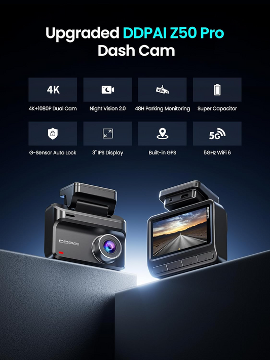 Κάμερα Αυτοκινήτου Μπροστά Πίσω DDPAI Z50 Pro Dual, 4K, Wi-Fi, GPS, Οθόνη 3 ιντσών