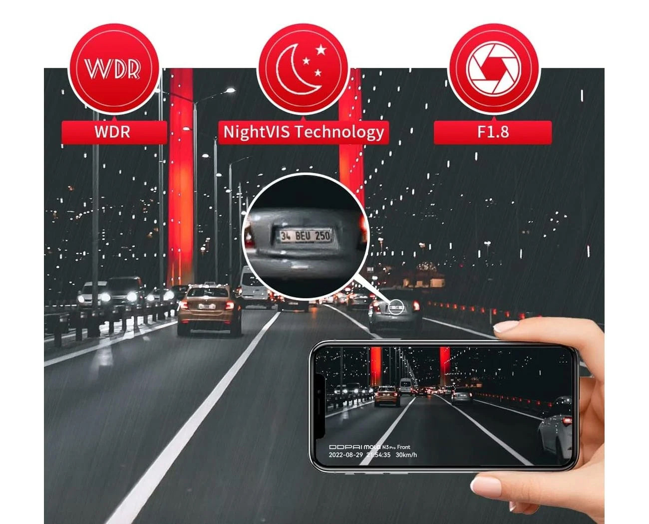 Κάμερα Αυτοκινήτου Εμπρός Πίσω DDPAI mola N3 Pro 2026, 1600P, Wi-Fi