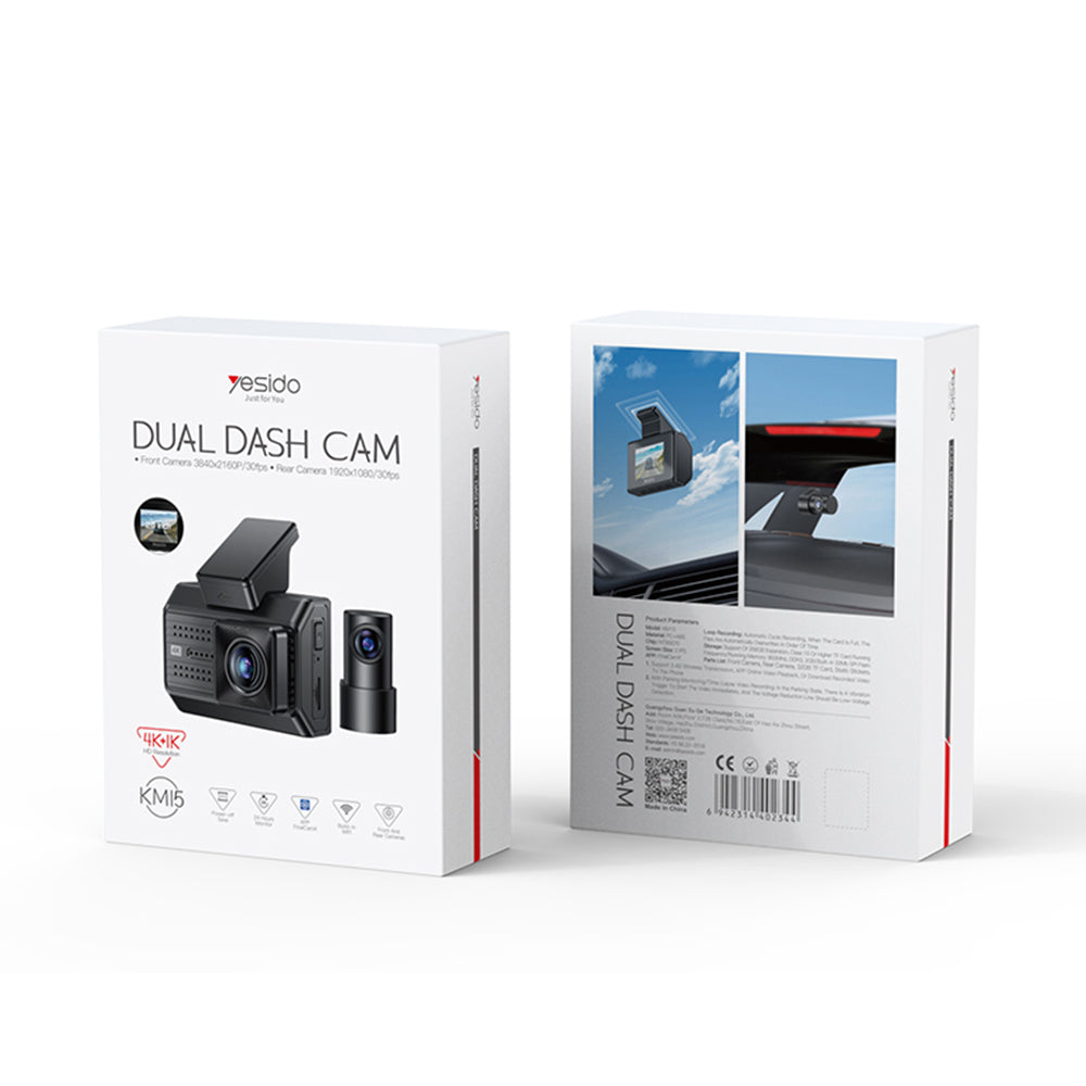 Κάμερα Αυτοκινήτου Μπροστά Πίσω Yesido KM15, 4K, Wi-Fi, Οθόνη 2 ιντσών