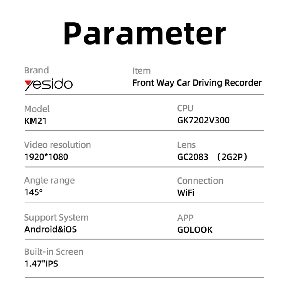 Κάμερα Αυτοκινήτου Yesido KM21, 1080P, Wi-Fi, Οθόνη 1.47 ιντσών