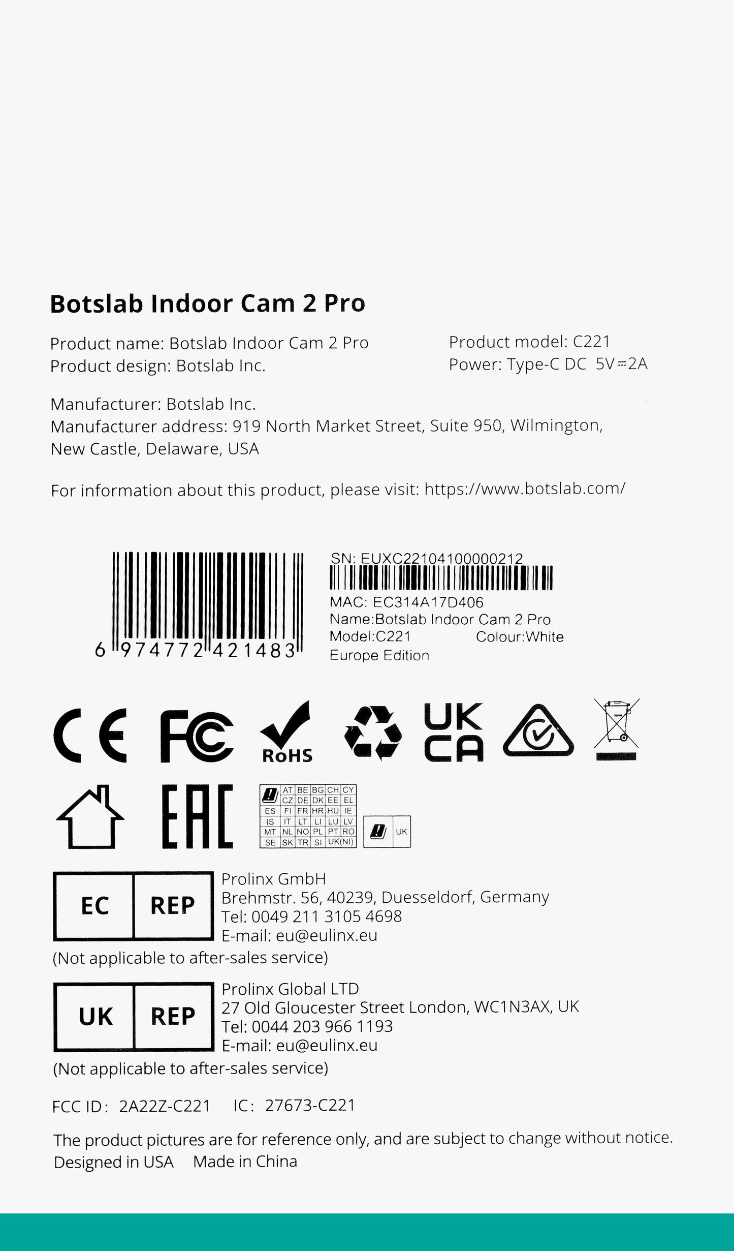 Κάμερα επιτήρησης Botslab 2 Pro C221, Wi-Fi, 3K, Εσωτερικού χώρου 