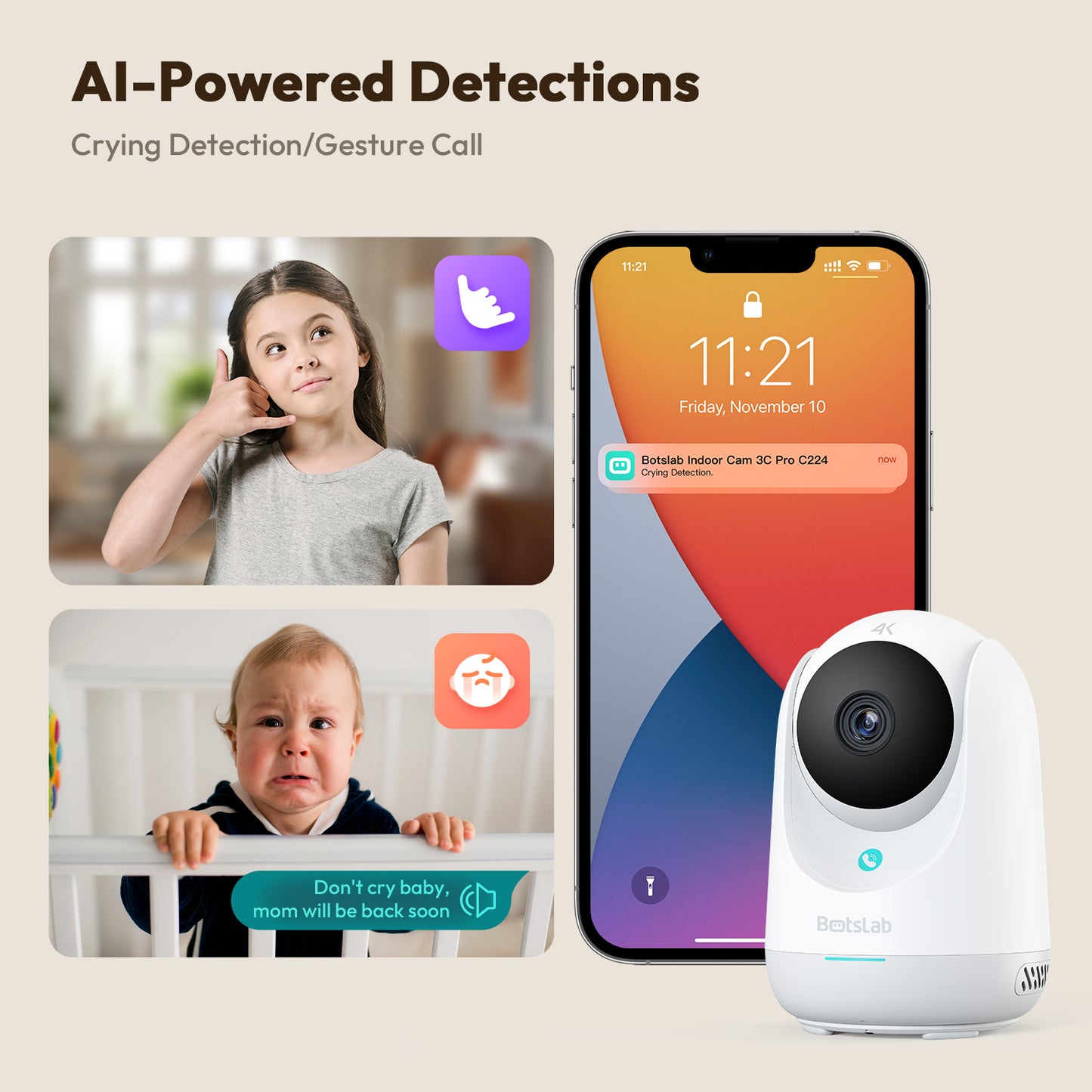 Surveillance Camera Botslab 3C Pro C224, Wi-Fi, 4K, Indoor 