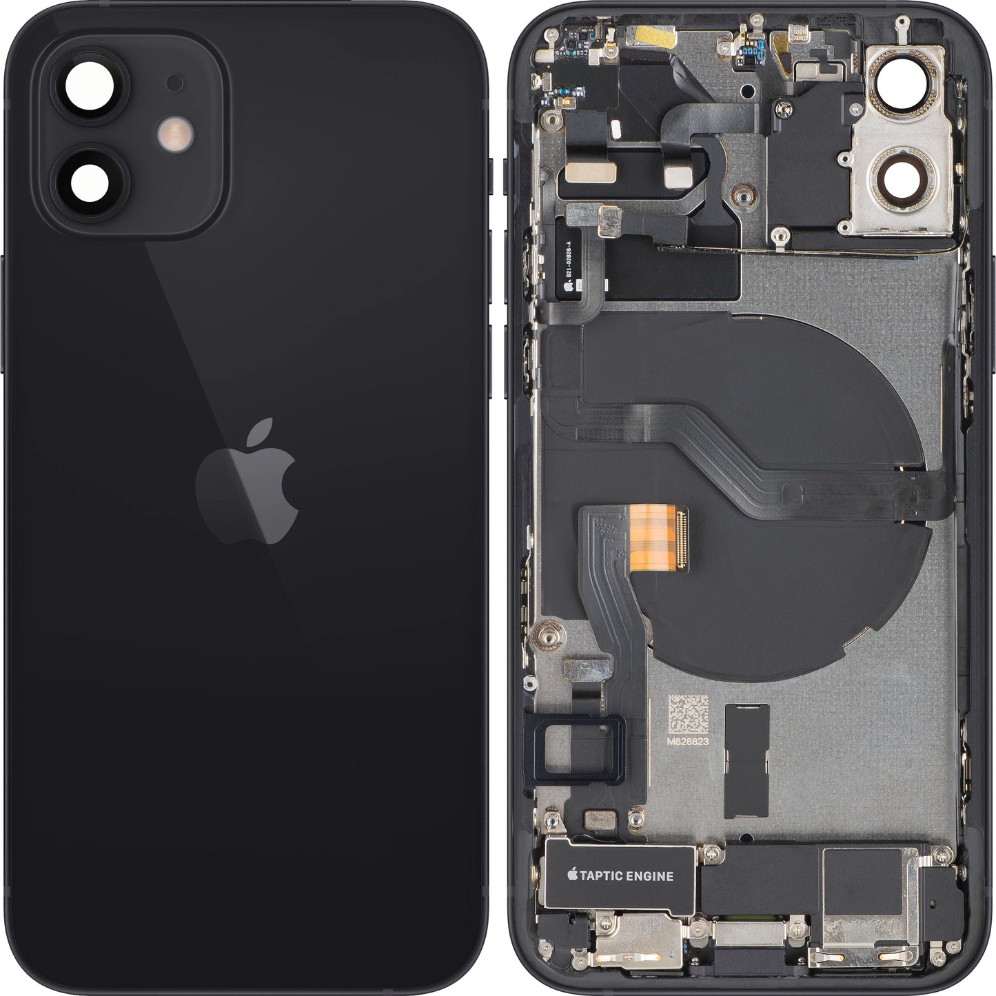 Apple iPhone 12 Battery Cover, With Middle Frame, Full Parts, Black, Swap