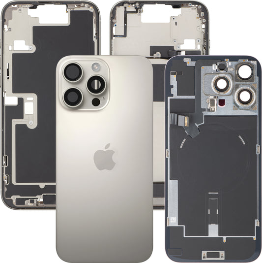 Apple iPhone 16 Pro Max Battery Cover, With Middle Frame, Full Parts, Beige (Natural Titanium), Swap