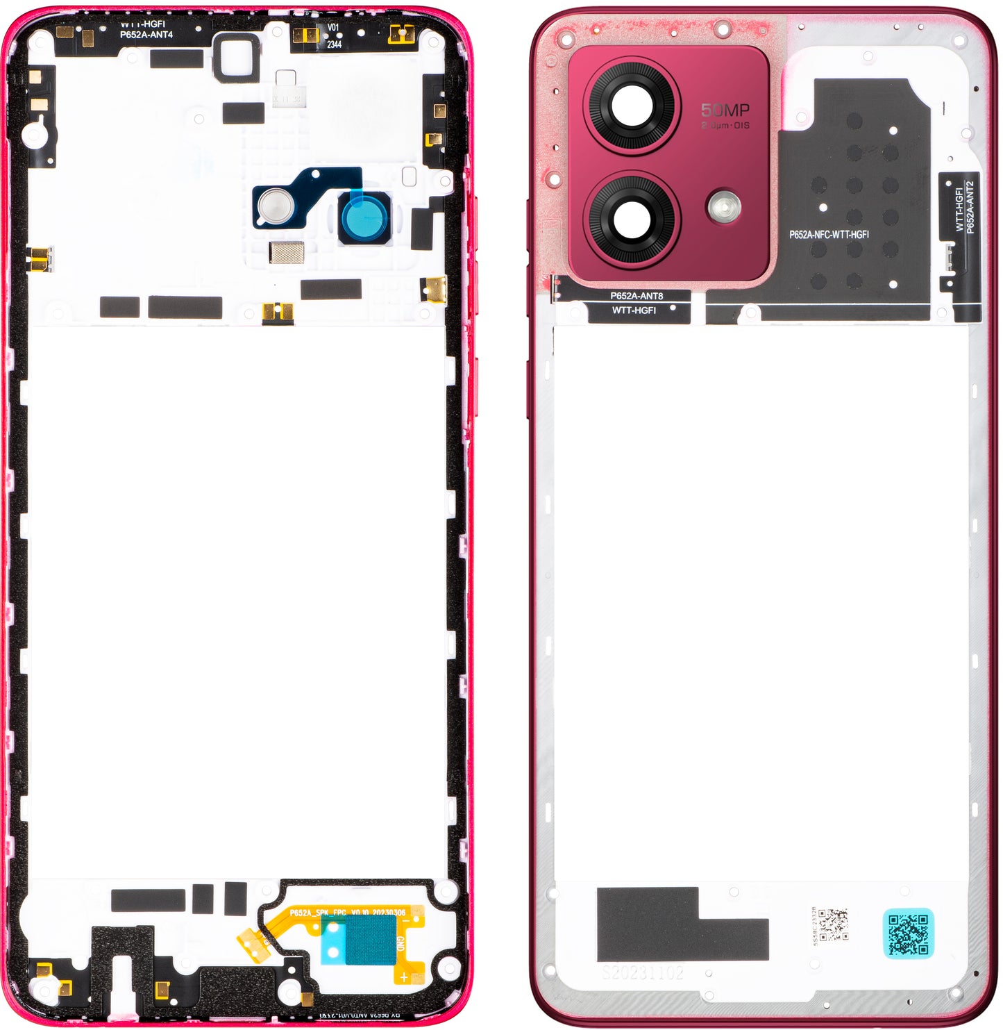 Carcasa Mijloc Motorola Moto G84, Κόκκινο (Viva Magenta), Service Pack 5S58C23328