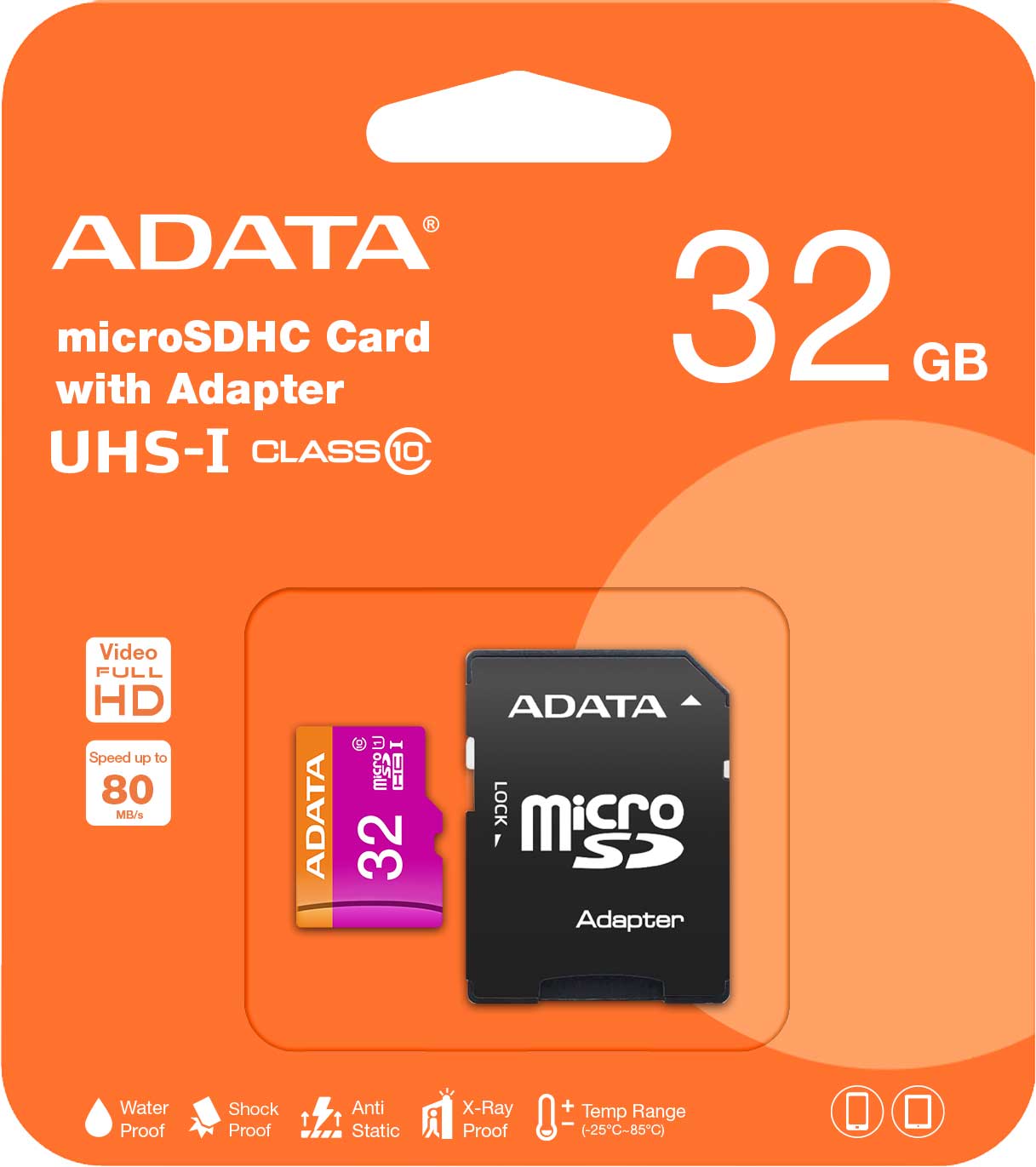 Κάρτα μνήμης Adata microSDHC, 32Gb, Class 10 / UHS-1 U1, με προσαρμογέα AUSDHDH32GUICL10-RA1