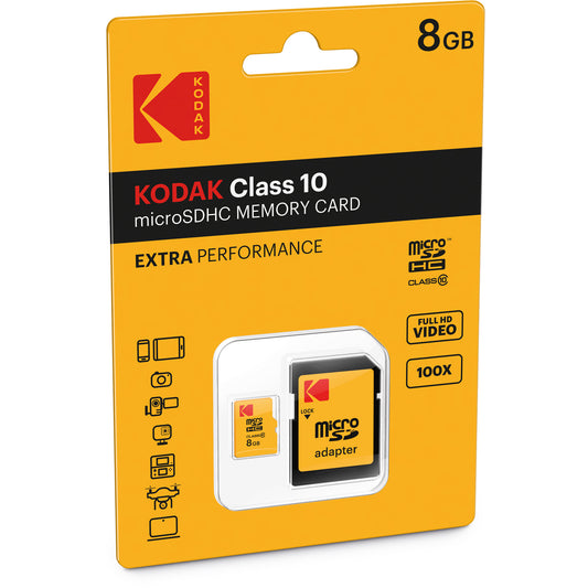 Κάρτα Μνήμης microSDHC Kodak Extra Performance, 8Gb, Κατηγορία 10, Με Αντάπτορα EKMSDM8GHC10CK