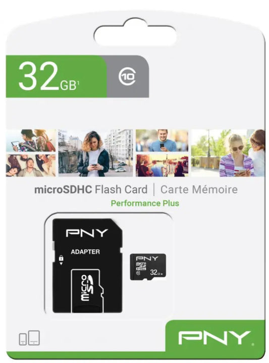 PNY Performance Plus microSDHC Memory Card, 32GB, Class 10, With Adapter P-SDU32G10PPL-GE