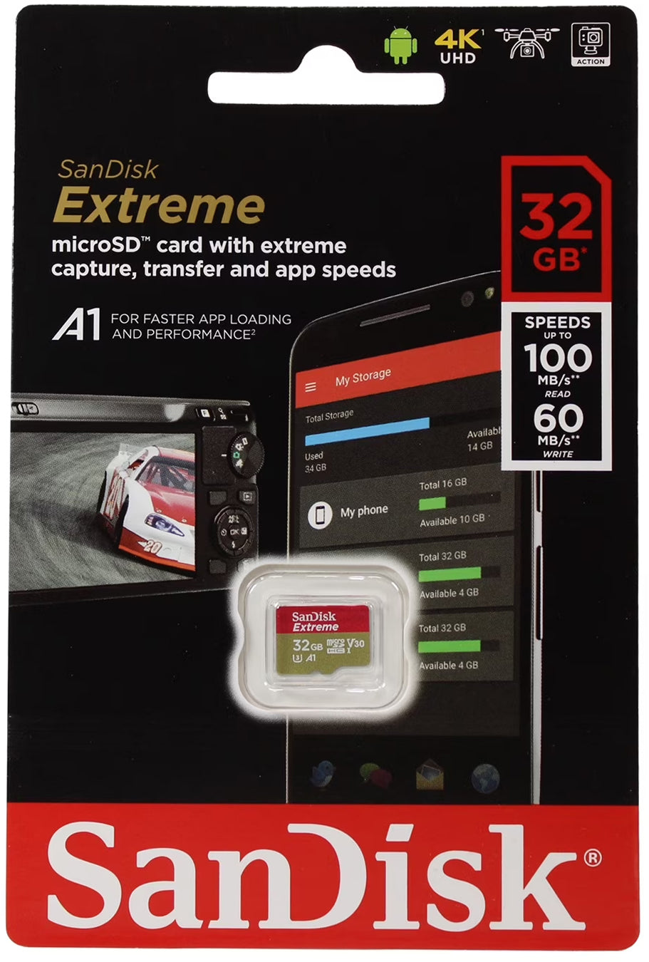 Κάρτα Μνήμης microSDHC SanDisk Extreme, 32Gb, Κλάση 10 / UHS-1 U3 SDSQXAF-032G-GN6MN