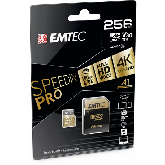 Κάρτα Μνήμης microSDXC Emtec Speedin Pro Android A1, 256Gb, Κλάση 10 / UHS-1 U3, Με Προσαρμογέα ECMSDM256GXC10SP