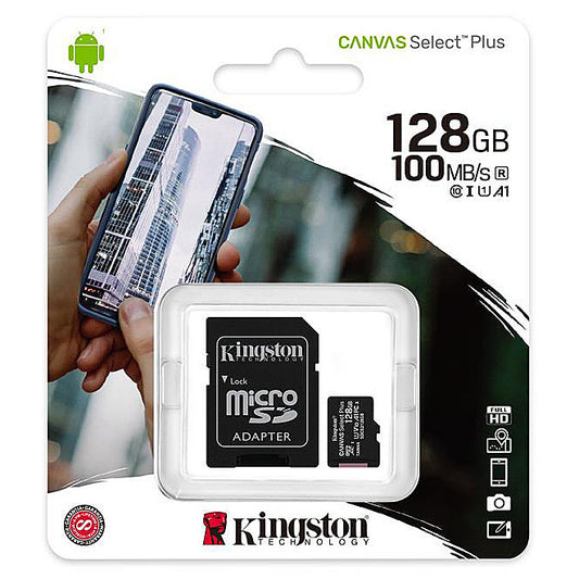 Κάρτα μνήμης Kingston Canvas Select Plus Android A1 microSDXC Kingston Canvas Select Plus Android A1, 128Gb, Class 10 / UHS-1 U1, με προσαρμογέα SDCS2/128GB