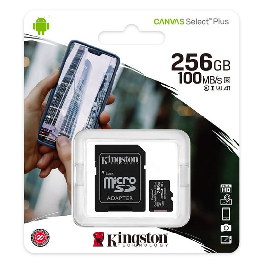 Κάρτα μνήμης Kingston Canvas Select Plus Android A1 microSDXC Kingston Canvas Select Plus Android A1, 256Gb, Class 10 / UHS-1 U1, με προσαρμογέα SDCS2/256GB