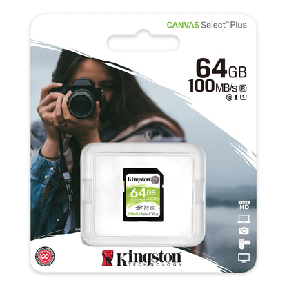 Κάρτα μνήμης SDXC Kingston Canvas Select Plus 100R, 64Gb, Class 10 / UHS-1 U1 SDS2/64GB 