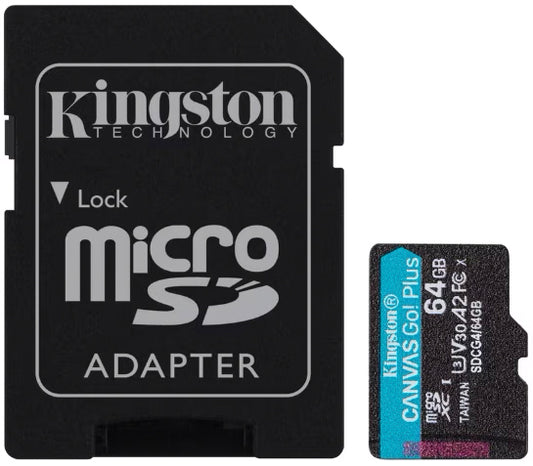 Κάρτα Μνήμης microSDXC Kingston Canvas Go Plus Android A2, 64Gb, Κλάση 10 / UHS-1 U3, Με Προσαρμογέα SDCG4/64GB