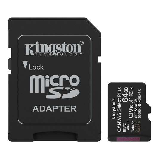 Κάρτα Μνήμης microSDXC Kingston Canvas Select Plus Android A1, 64Gb, Κλάση 10 / UHS-1 U1, Με Προσαρμογέα SDCS3/64GB