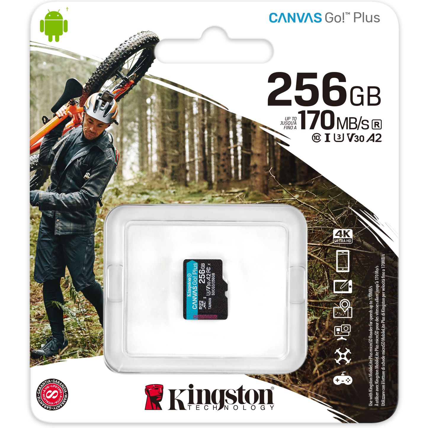 Κάρτα μνήμης microSDXC Kingston Canvas Go Plus, 256Gb, Class 10 / UHS-1 U3 SDCG3/256GBSP 