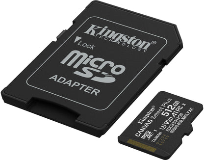 Κάρτα Μνήμης microSDXC Kingston Canvas Select Plus Android A1, 512Gb, Κλάση 10 / UHS-1 U3, Με Προσαρμογέα SDCS3/512GB