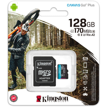 Κάρτα μνήμης microSDXC Kingston Canvas Go Plus, 128Gb, Class 10 / UHS-1 U3, με προσαρμογέα SDCG3/128GB 