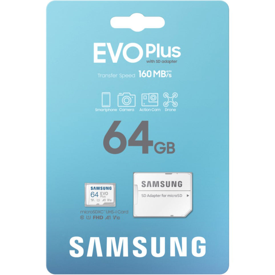 Κάρτα Μνήμης microSDXC Samsung Evo Plus, 64Gb, Κλάση 10 / UHS-1 U1, Με Προσαρμογέα MB-MC64SA/EU