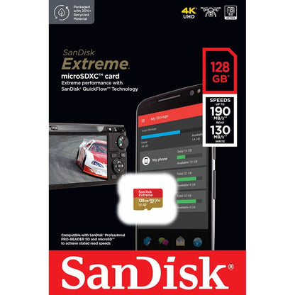 Κάρτα μνήμης SanDisk Extreme microSDXC, 128Gb, Class 10 / UHS-1 U3 SDSQXAA-128G-GN6MN 