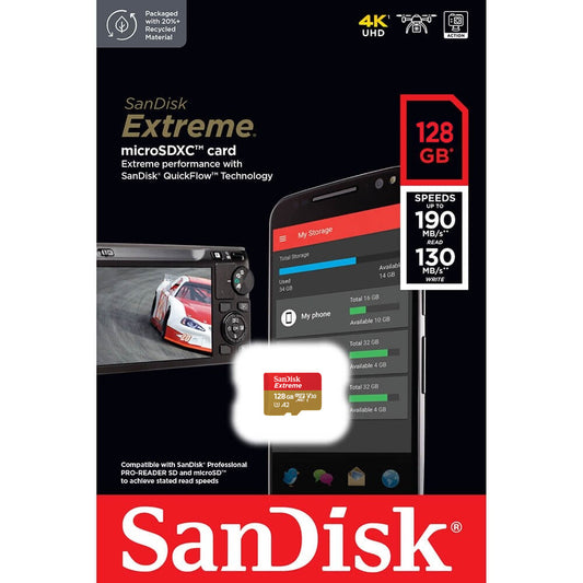 Κάρτα μνήμης SanDisk Extreme microSDXC, 128Gb, Class 10 / UHS-1 U3 SDSQXAA-128G-GN6MN 