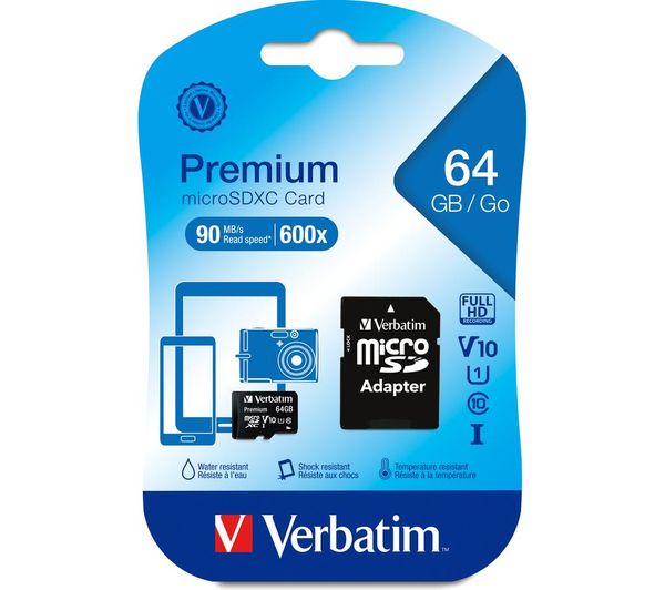 Κάρτα Μνήμης microSDXC Verbatim, 64Gb, Κλάση 10 / UHS-1 U1, Με Προσαρμογέα