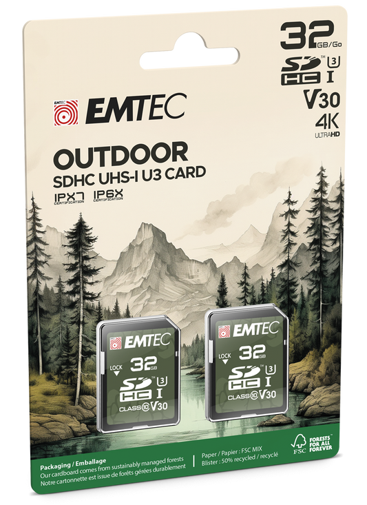 Κάρτα Μνήμης SDHC Emtec Rugged Outdoor, 32Gb, Κλάση 10 / UHS-1 U3, Σετ 2 τεμαχίων ECMSD32GHC10ORP2