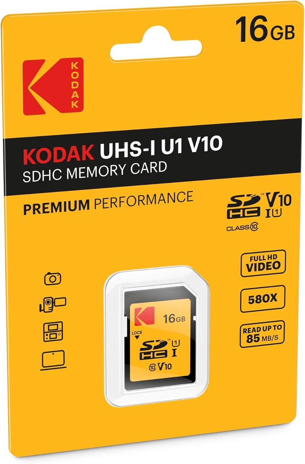 Κάρτα Μνήμης SDHC Kodak Premium Performance, 16Gb, Κλάση 10 / UHS-1 U1 EKMSD16GHC10K