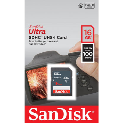 Κάρτα Μνήμης SDHC SanDisk Ultra, 16Gb, Κλάση 10 SDSDUNS-016G-GN3IN