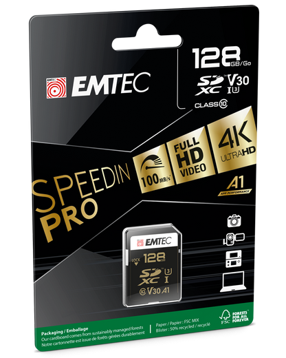 Κάρτα Μνήμης SDXC Emtec SpeedIn Pro, 128Gb, Κλάση 10 / UHS-1 U3 ECMSD128GXC10SP